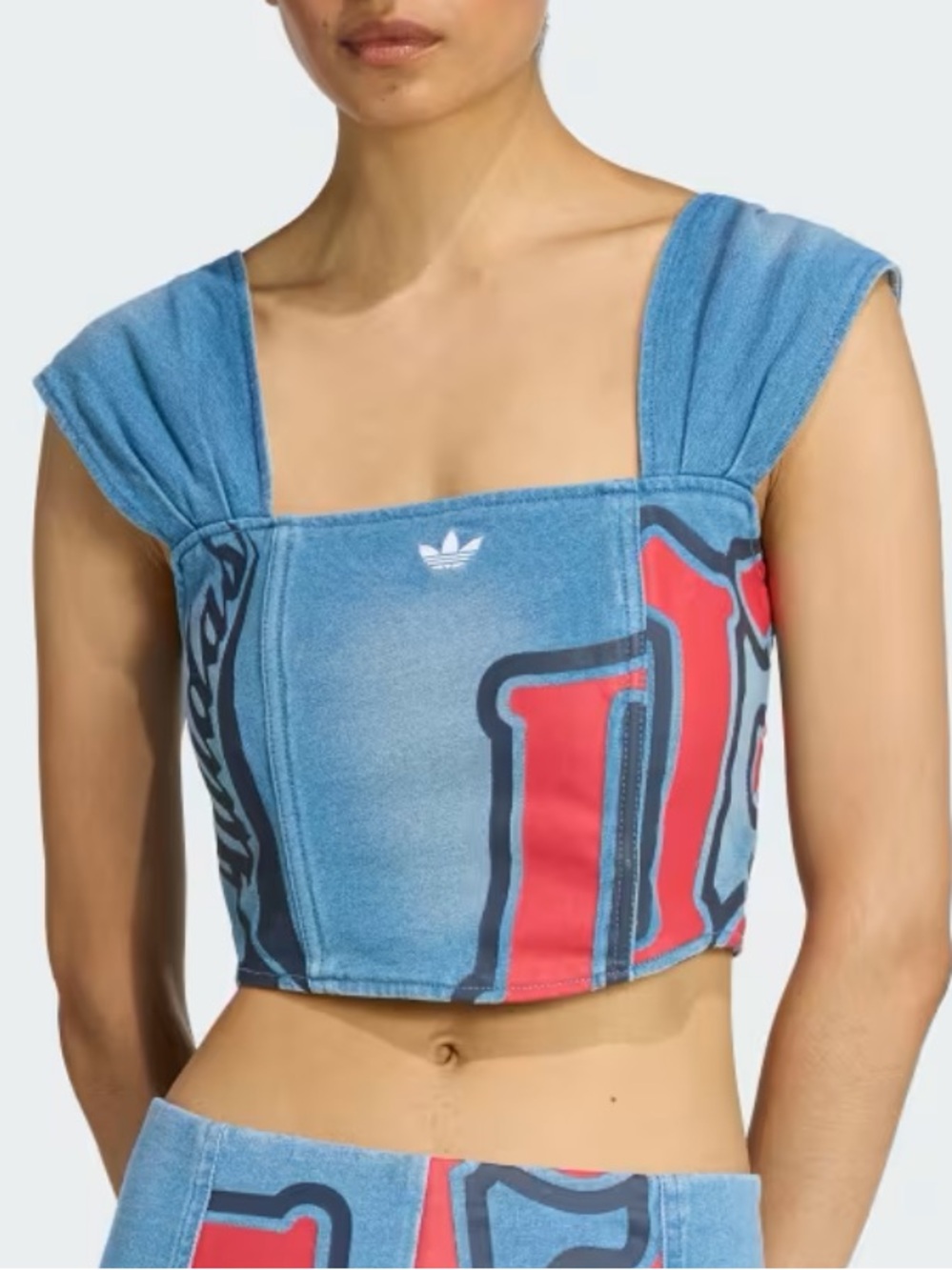 NWT Adidas Originals GFX Corset Blue Denim Graphic Crop Tank Top